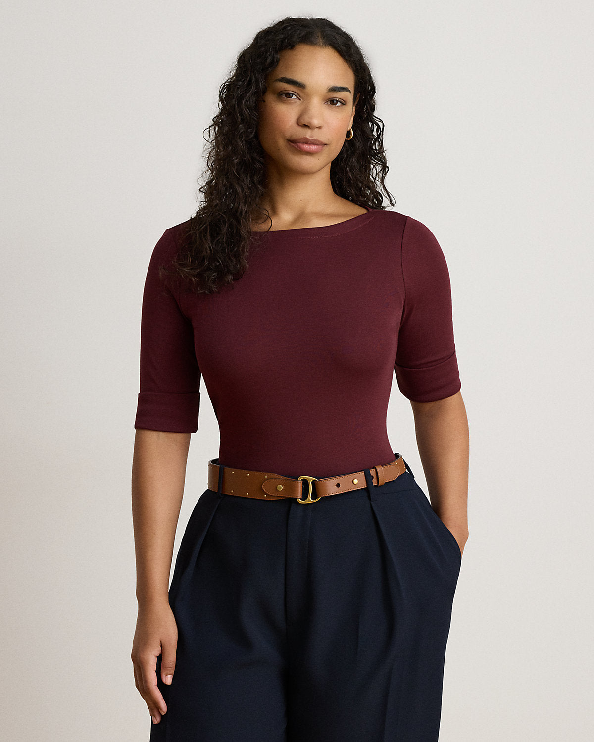 Stretch Cotton Boatneck Tee