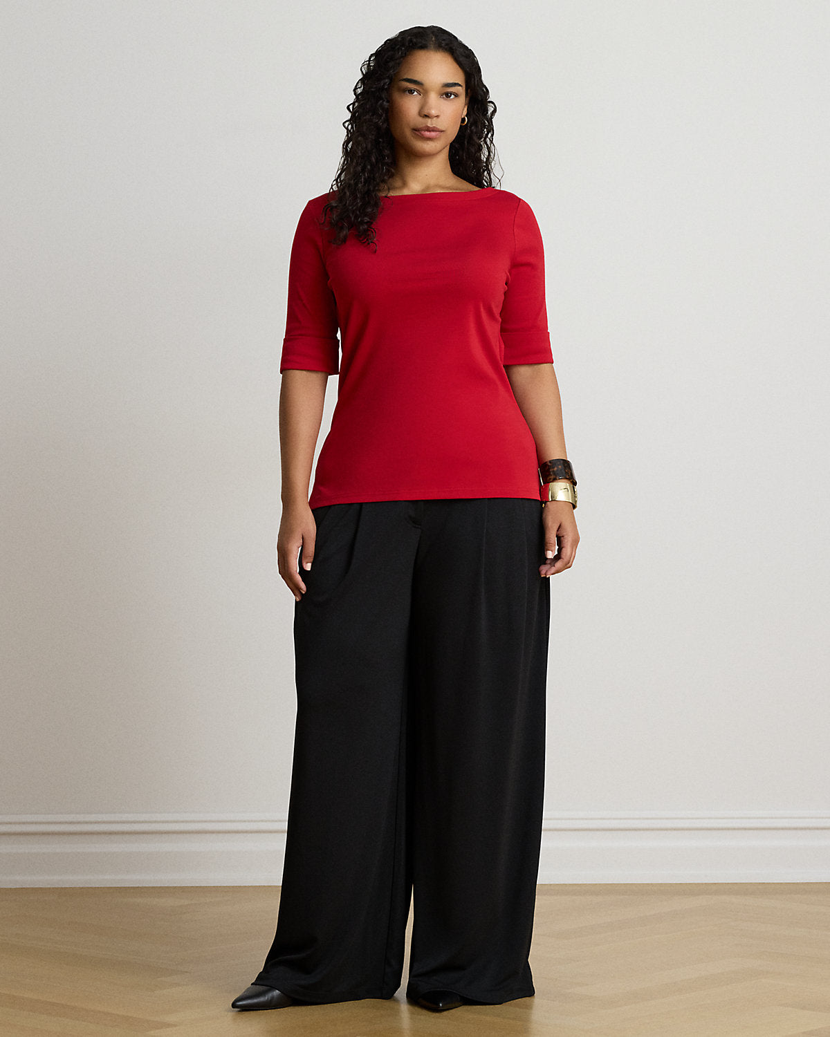 Stretch Cotton Boatneck Tee