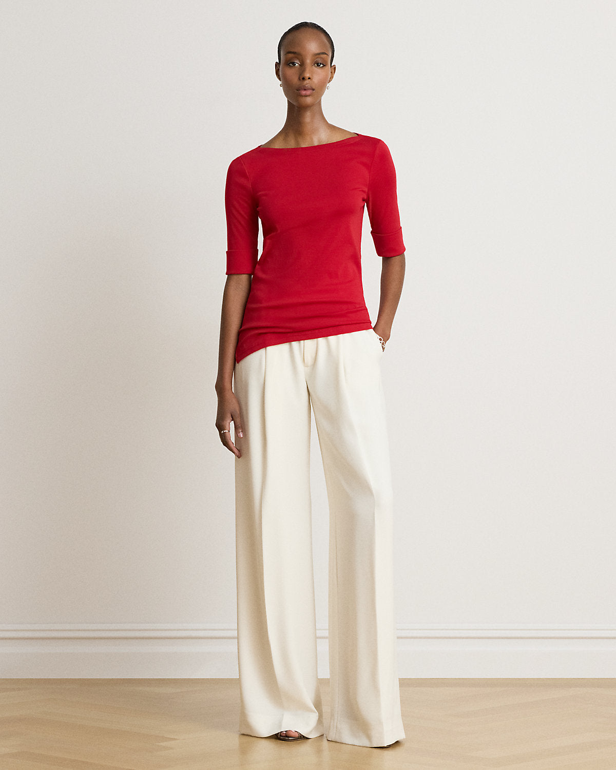 Stretch Cotton Boatneck Tee