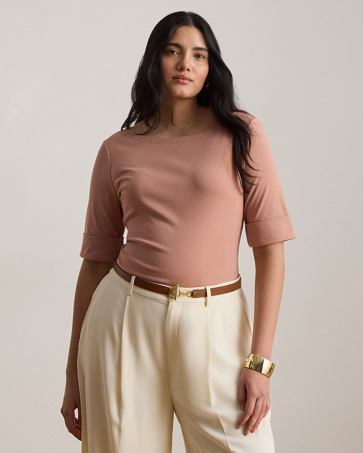 Stretch Cotton Boatneck Tee