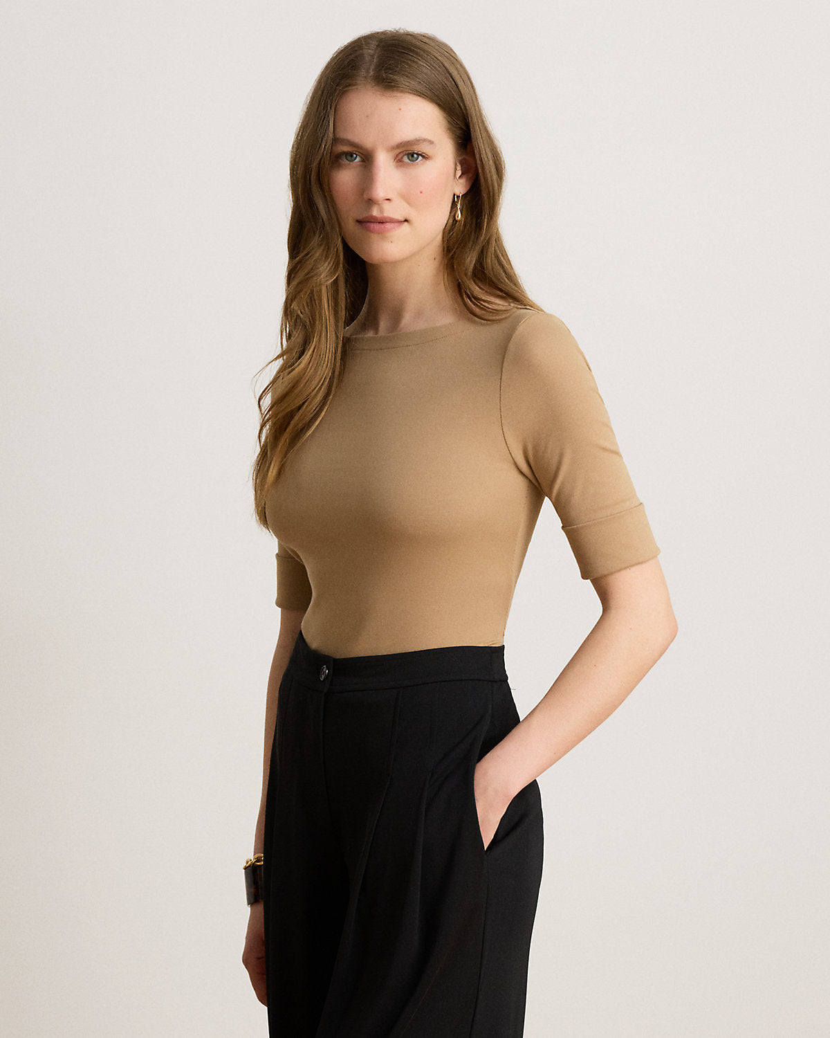 Stretch Cotton Boatneck Tee