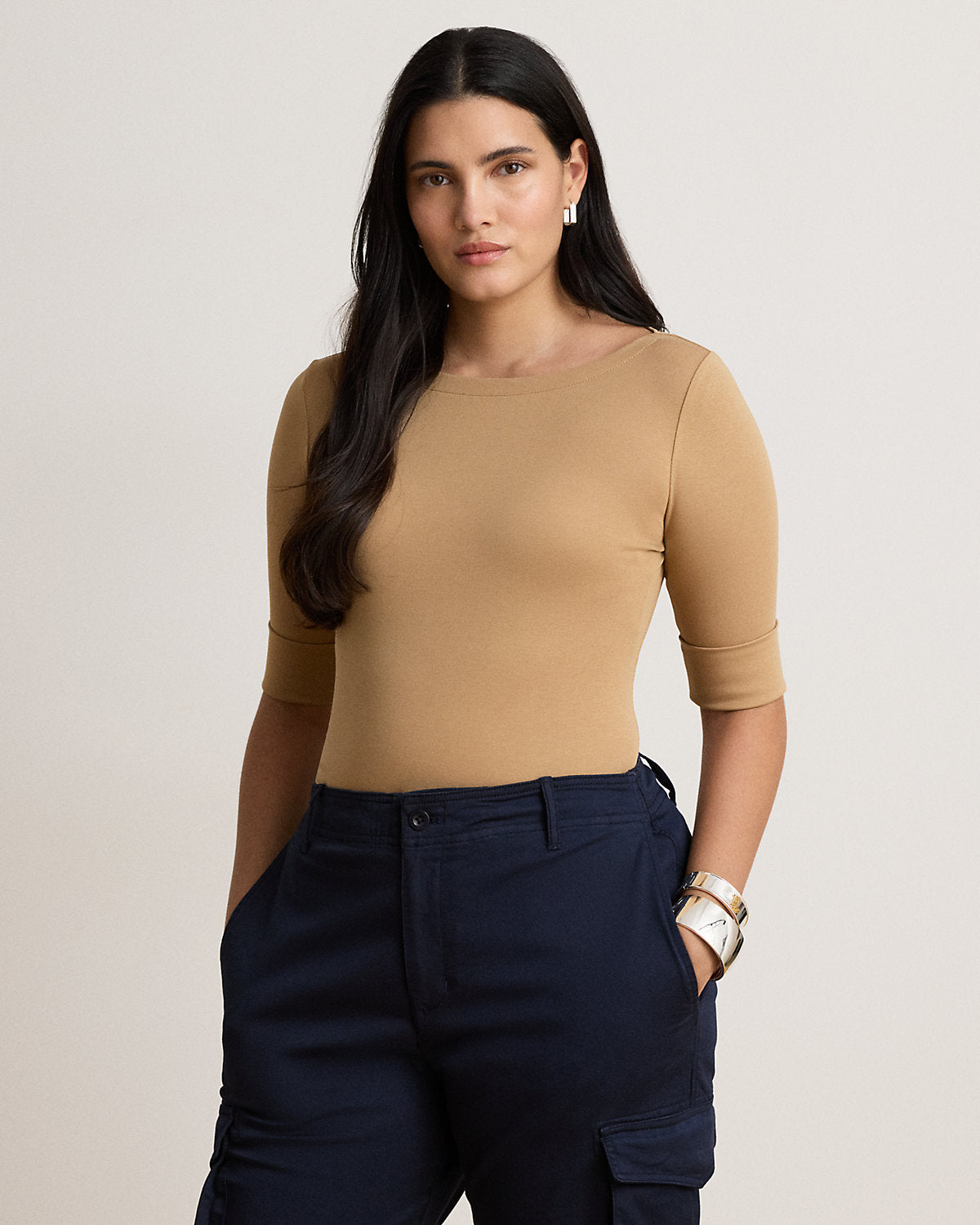 Stretch Cotton Boatneck Tee