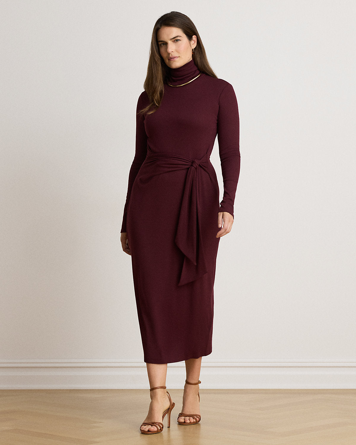 Tie-Front Cotton-Blend Turtleneck Dress
