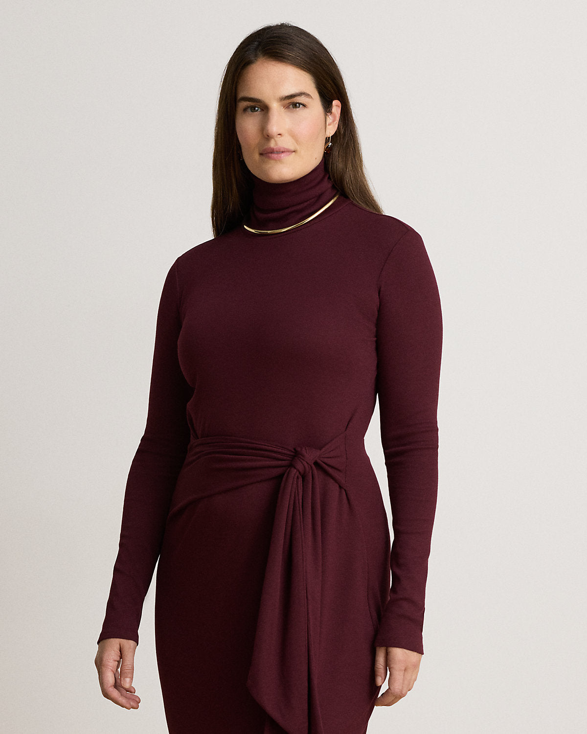 Tie-Front Cotton-Blend Turtleneck Dress