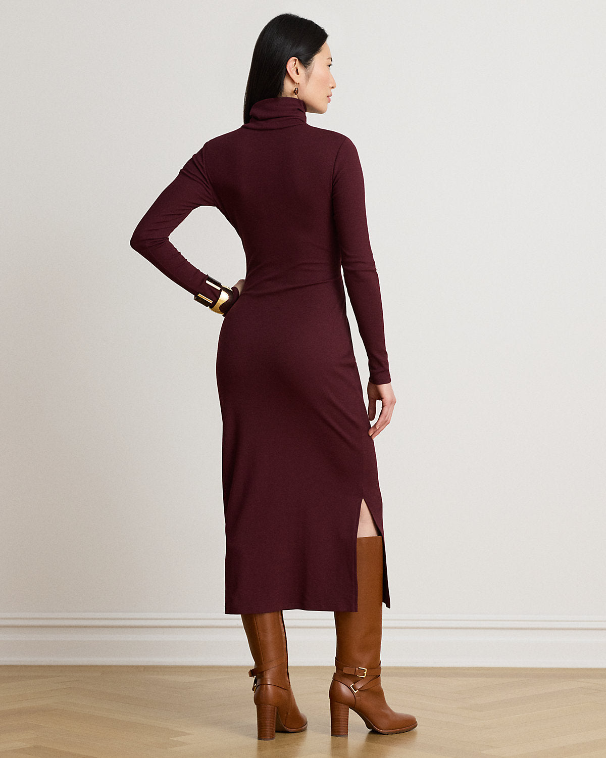 Tie-Front Cotton-Blend Turtleneck Dress