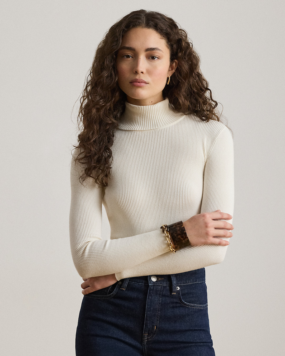 Cotton-Blend Ribbed Turtleneck