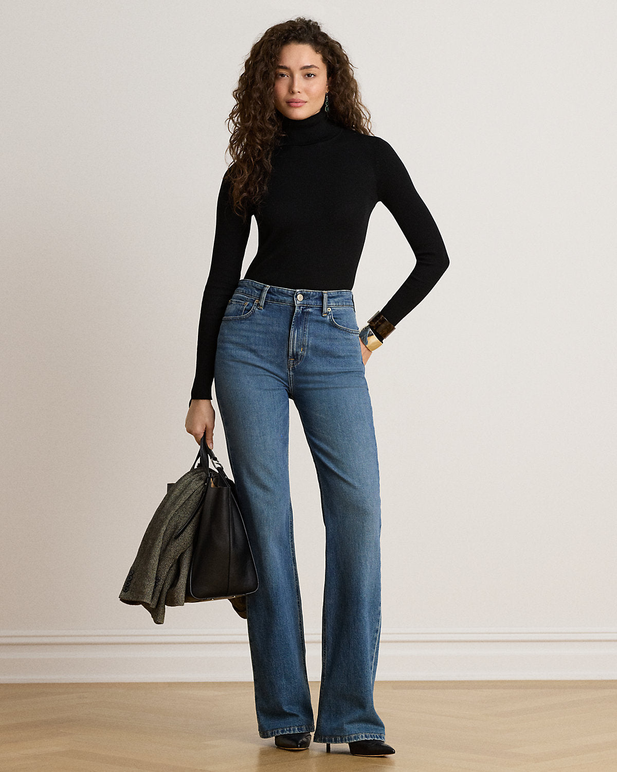 Cotton-Blend Ribbed Turtleneck