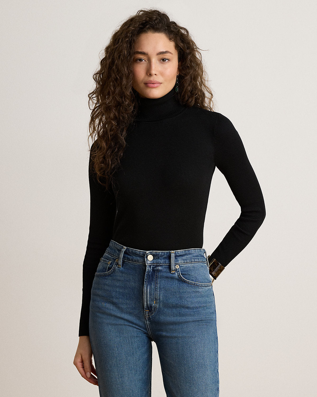 Cotton-Blend Ribbed Turtleneck