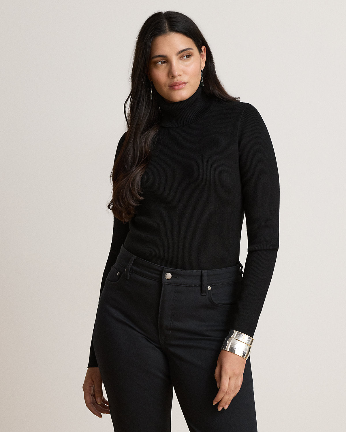 Cotton-Blend Ribbed Turtleneck