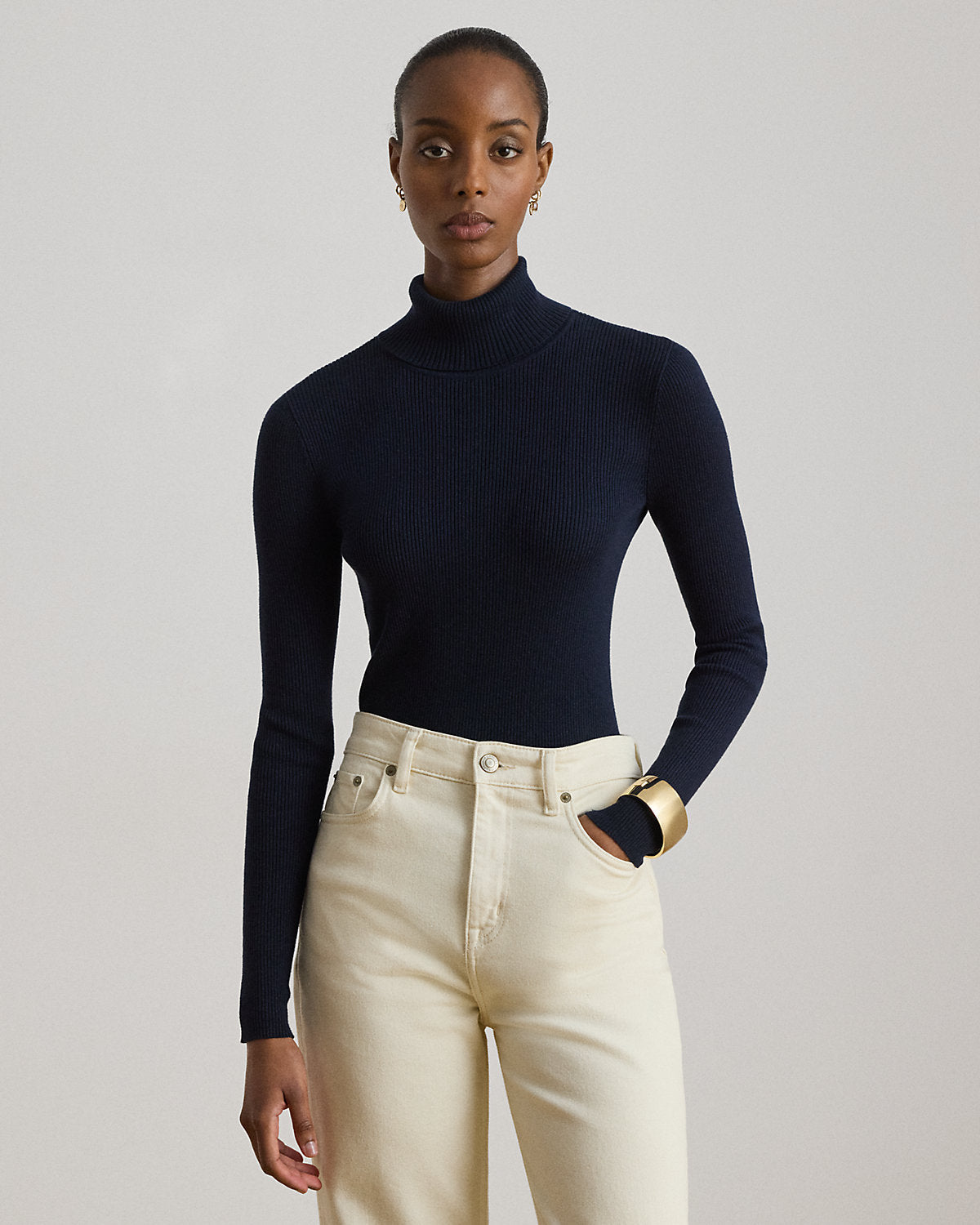 Cotton-Blend Ribbed Turtleneck