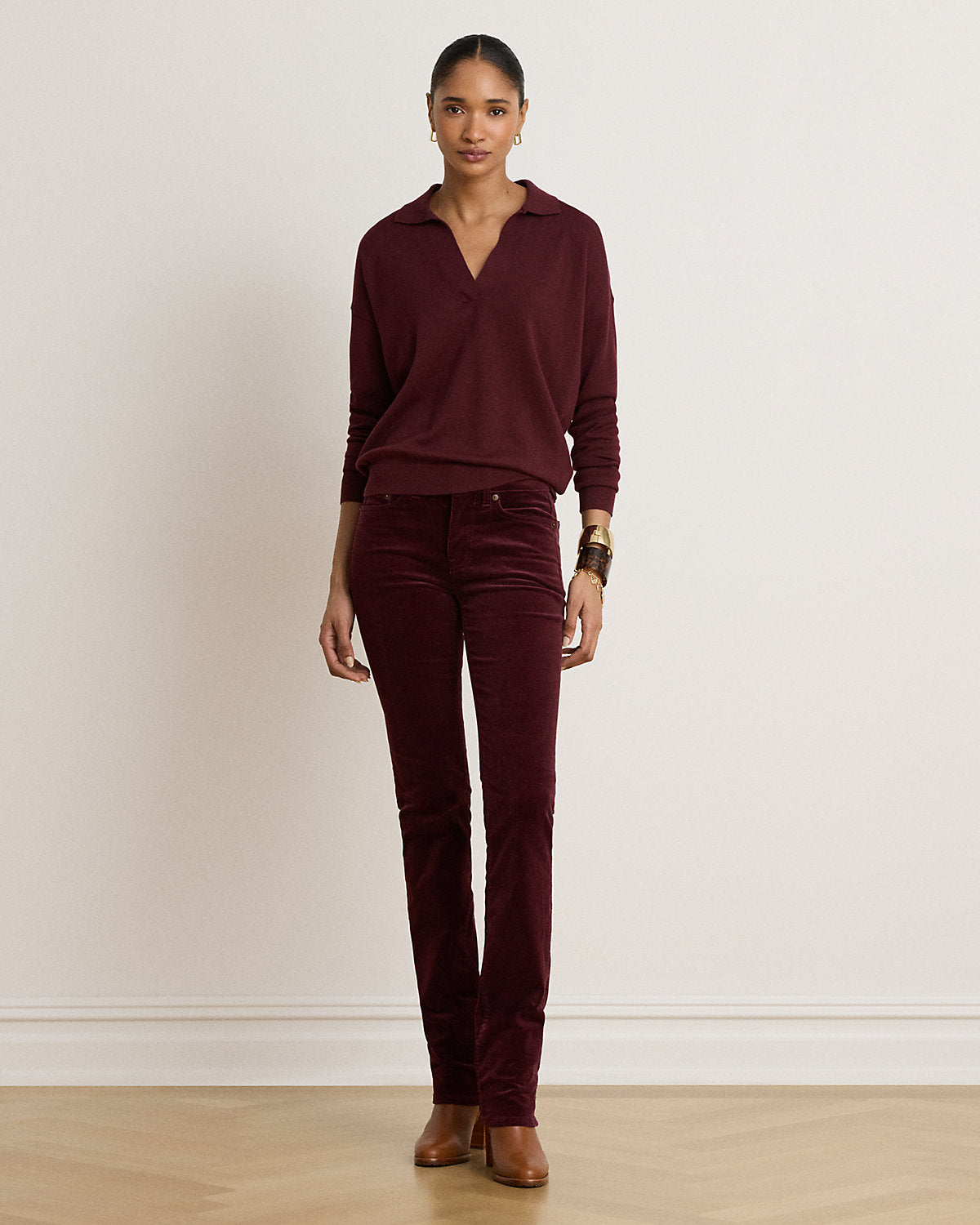 Mid-Rise Corduroy Slim Straight Pant