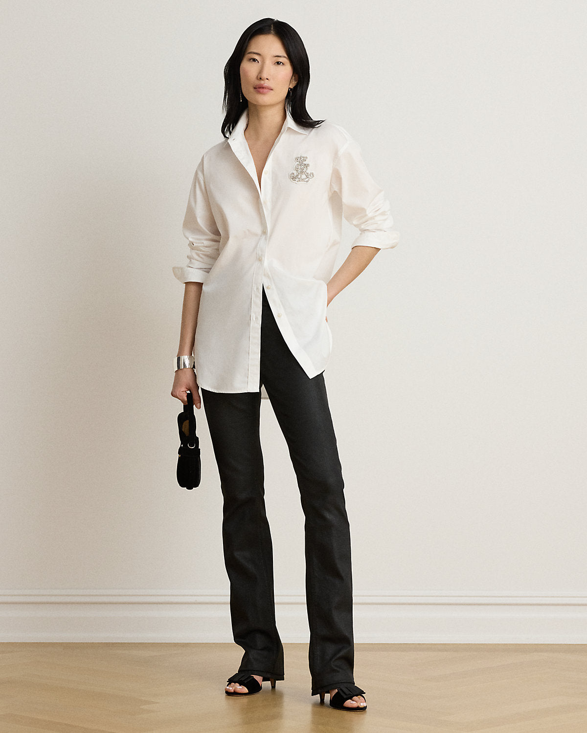 Relaxed Fit Rhinestone-Bullion Shirt