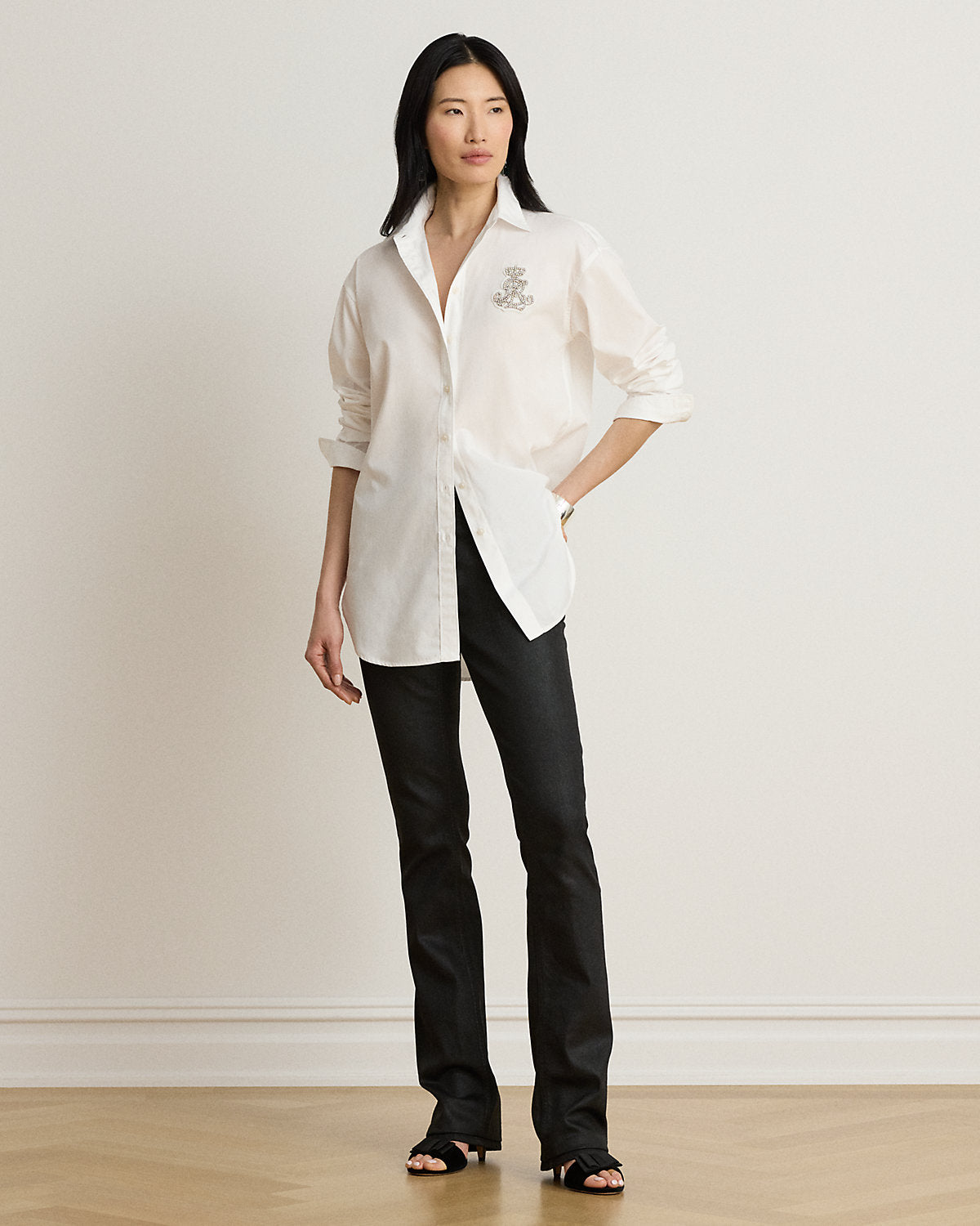 Relaxed Fit Rhinestone-Bullion Shirt