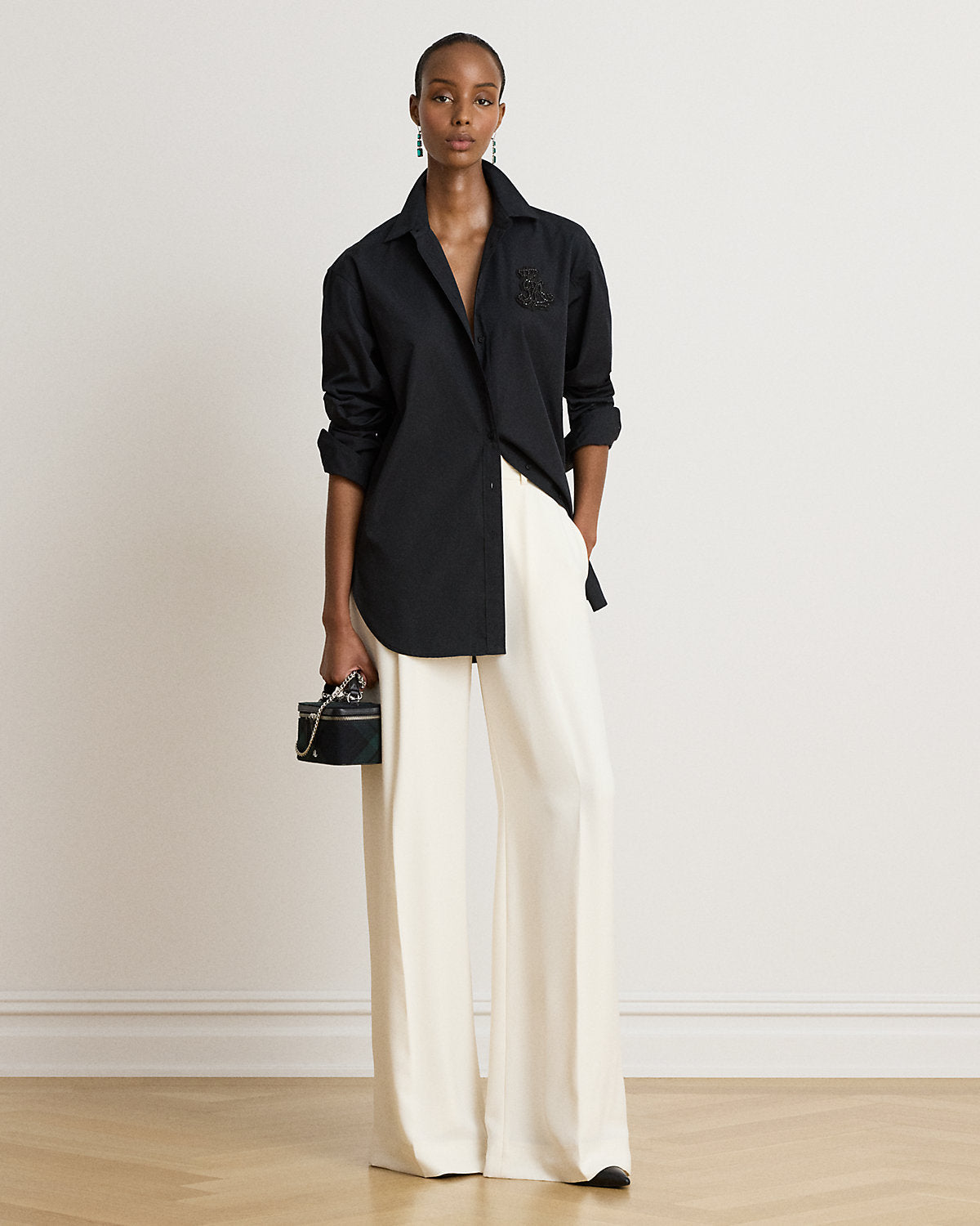 Relaxed Fit Rhinestone-Bullion Shirt