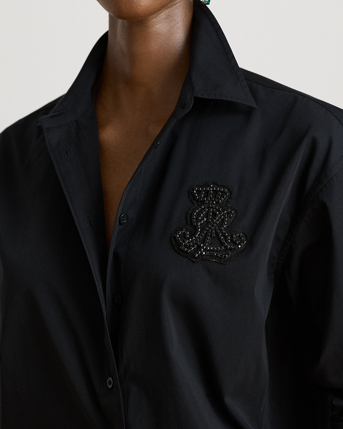 Relaxed Fit Rhinestone-Bullion Shirt