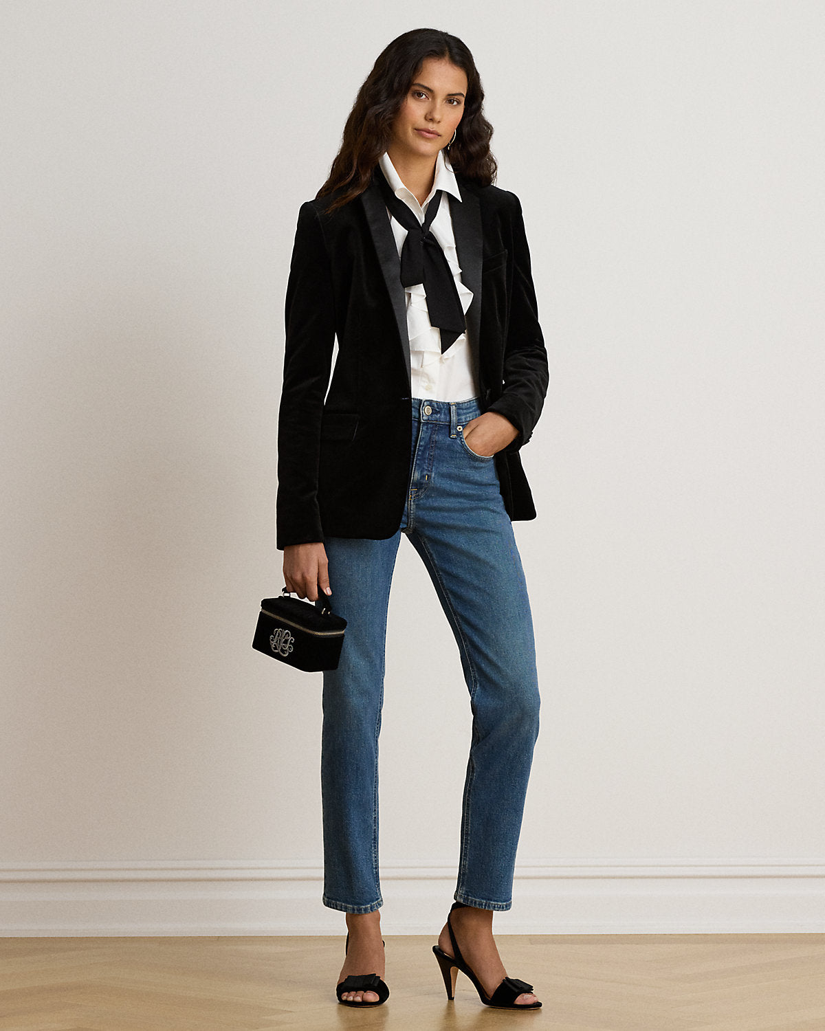 Satin-Trim Stretch Velvet Blazer