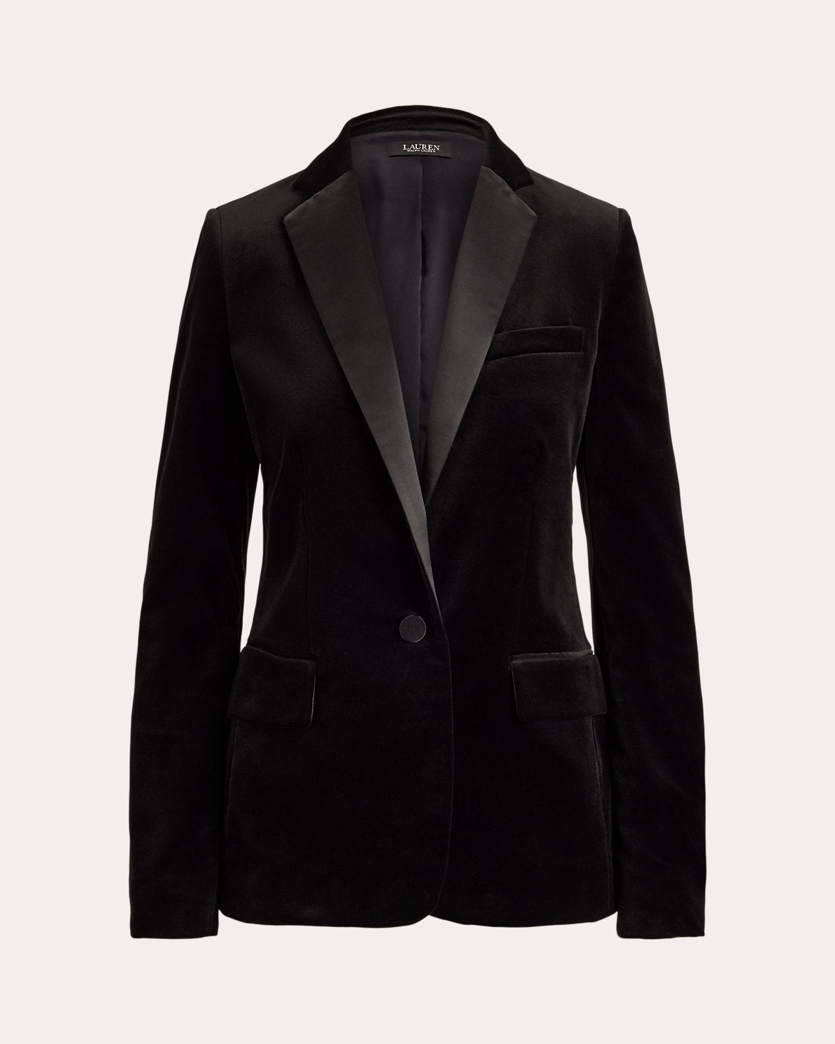 Satin-Trim Stretch Velvet Blazer