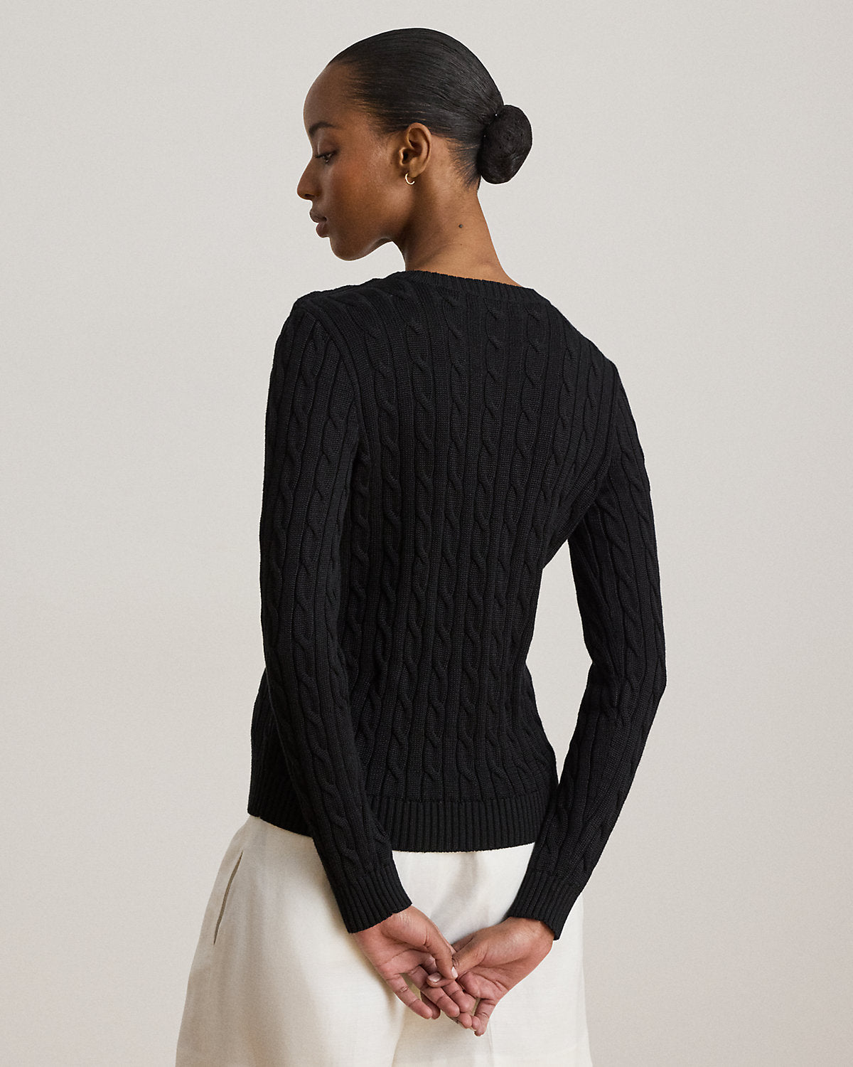 Button-Trim Cable-Knit Sweater