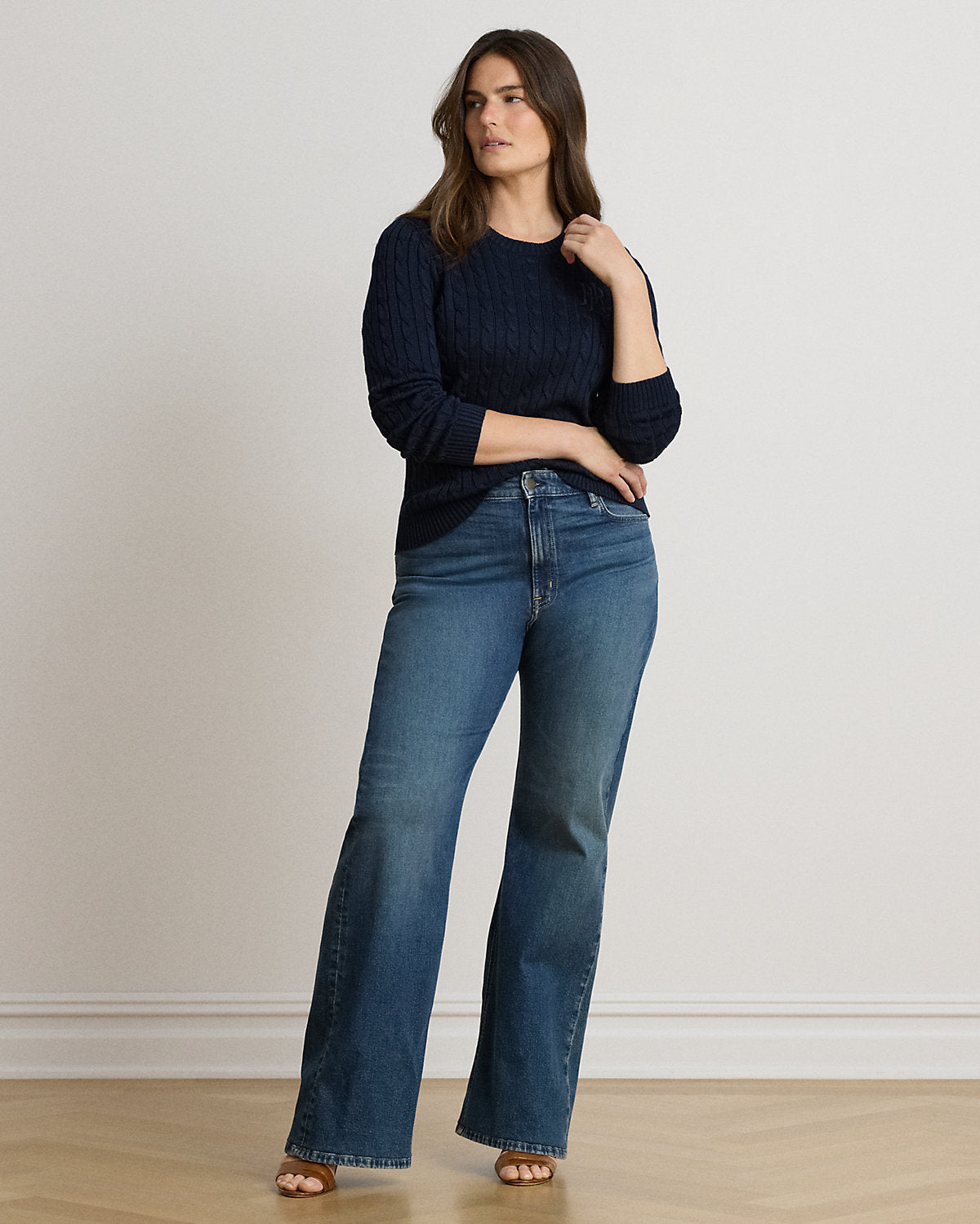 Button-Trim Cable-Knit Sweater