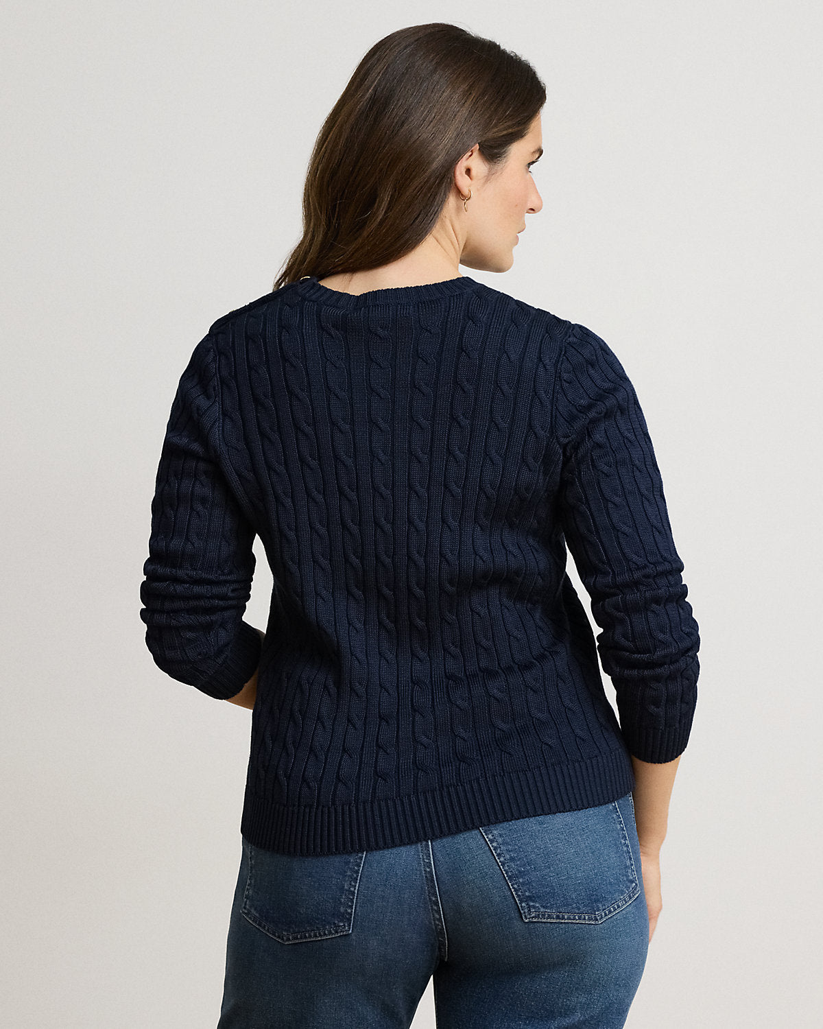 Button-Trim Cable-Knit Sweater