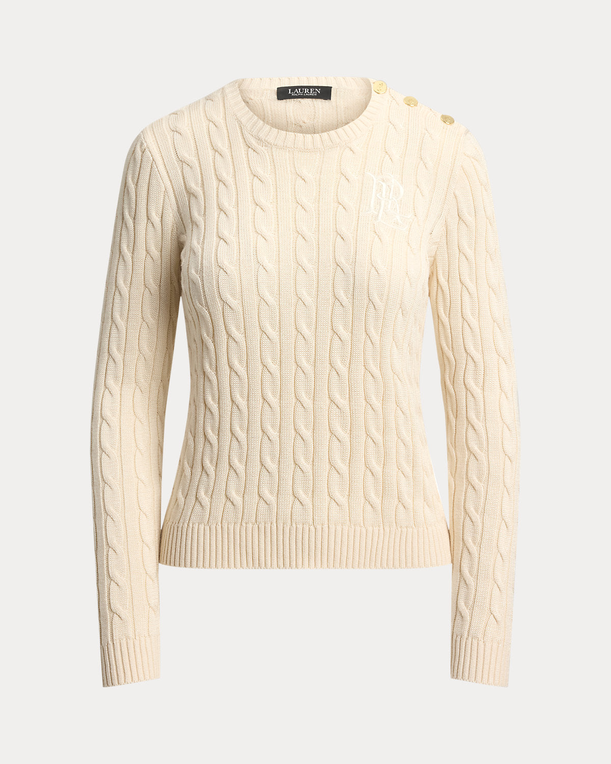 Button-Trim Cable-Knit Sweater