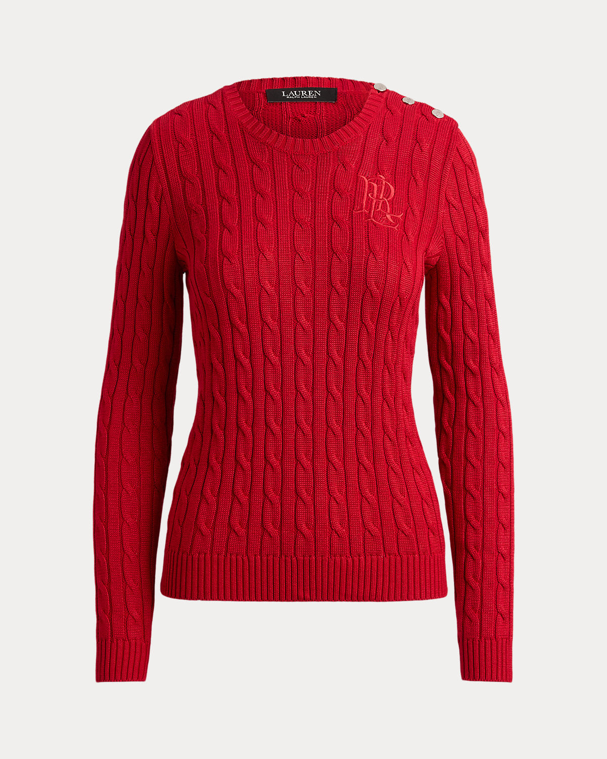 Button-Trim Cable-Knit Sweater