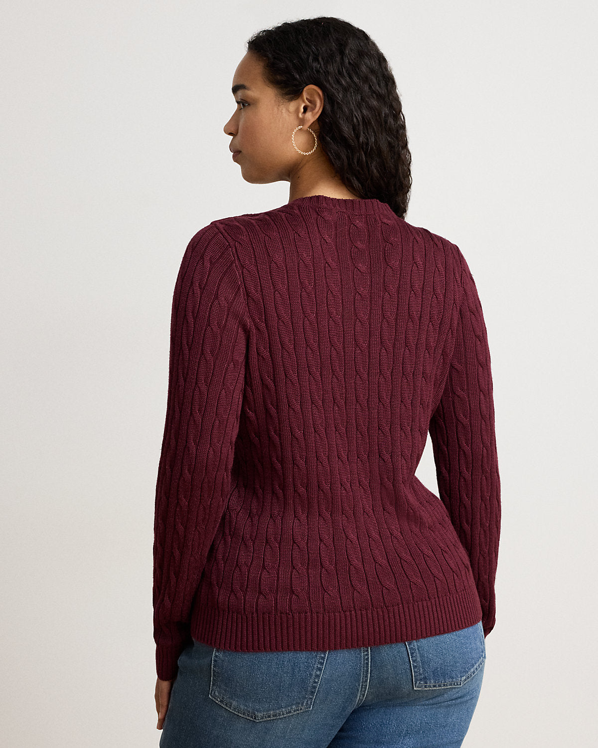 Button-Trim Cable-Knit Sweater