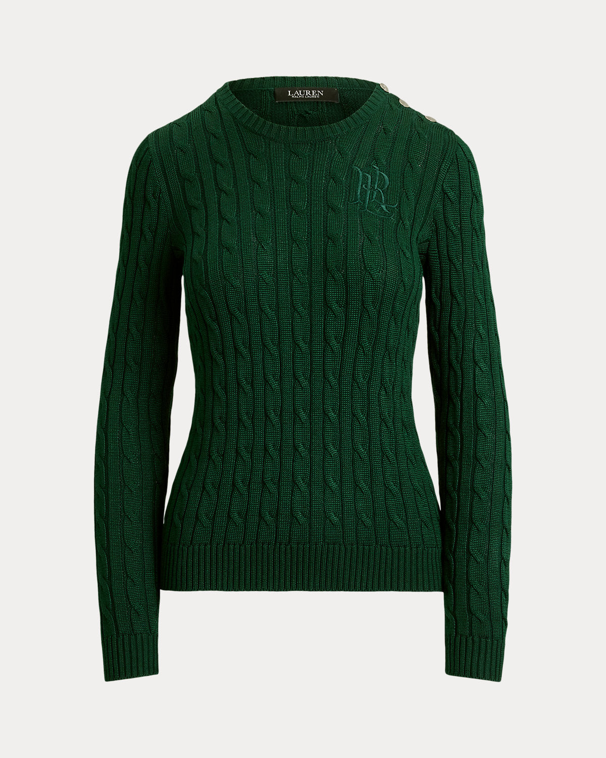Button-Trim Cable-Knit Sweater