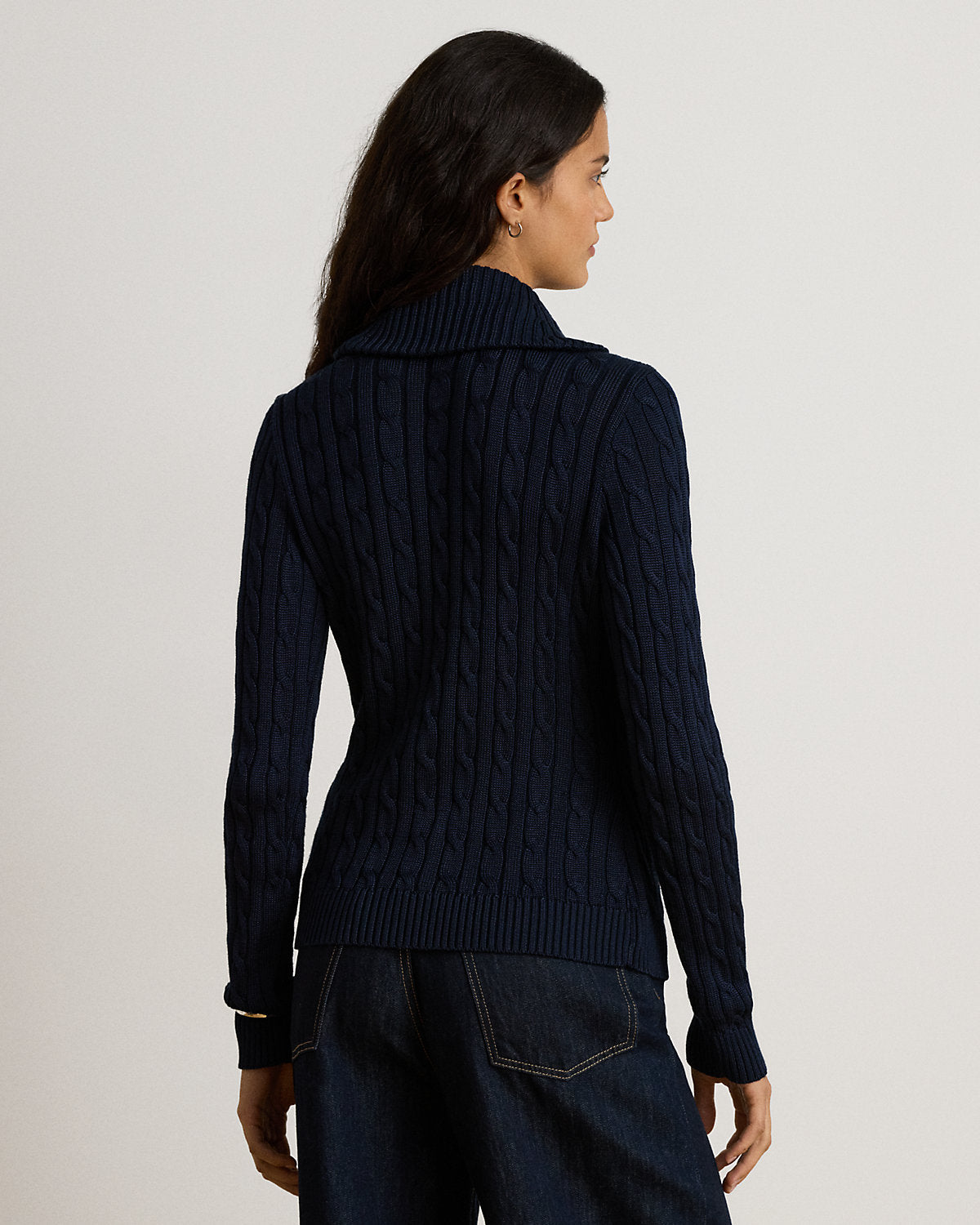 Cable Cotton-Blend Shawl-Collar Sweater