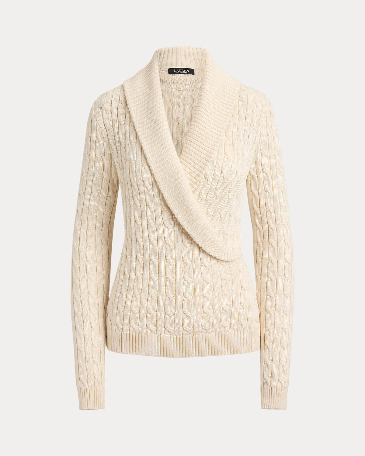 Cable Cotton-Blend Shawl-Collar Sweater