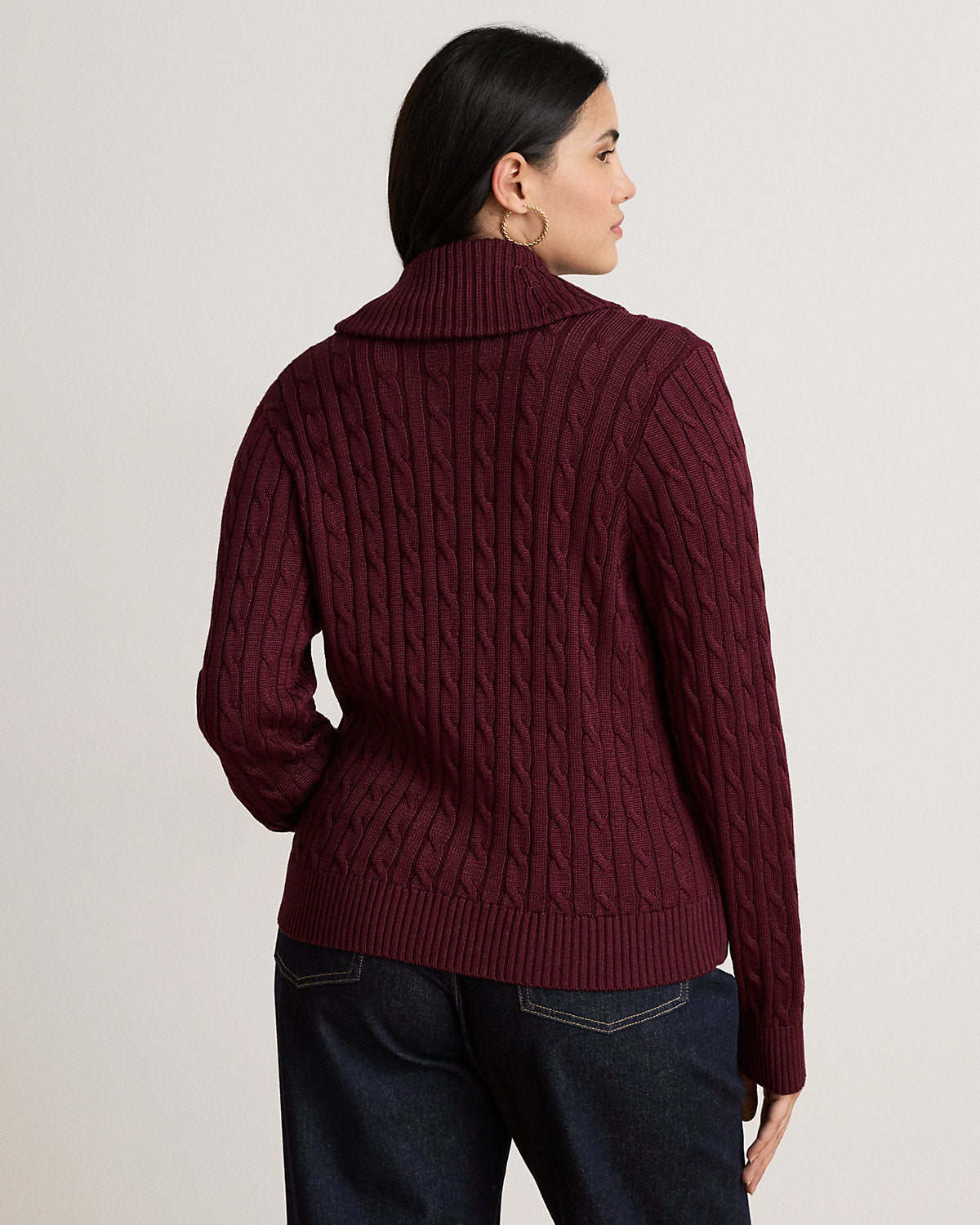 Cable Cotton-Blend Shawl-Collar Sweater