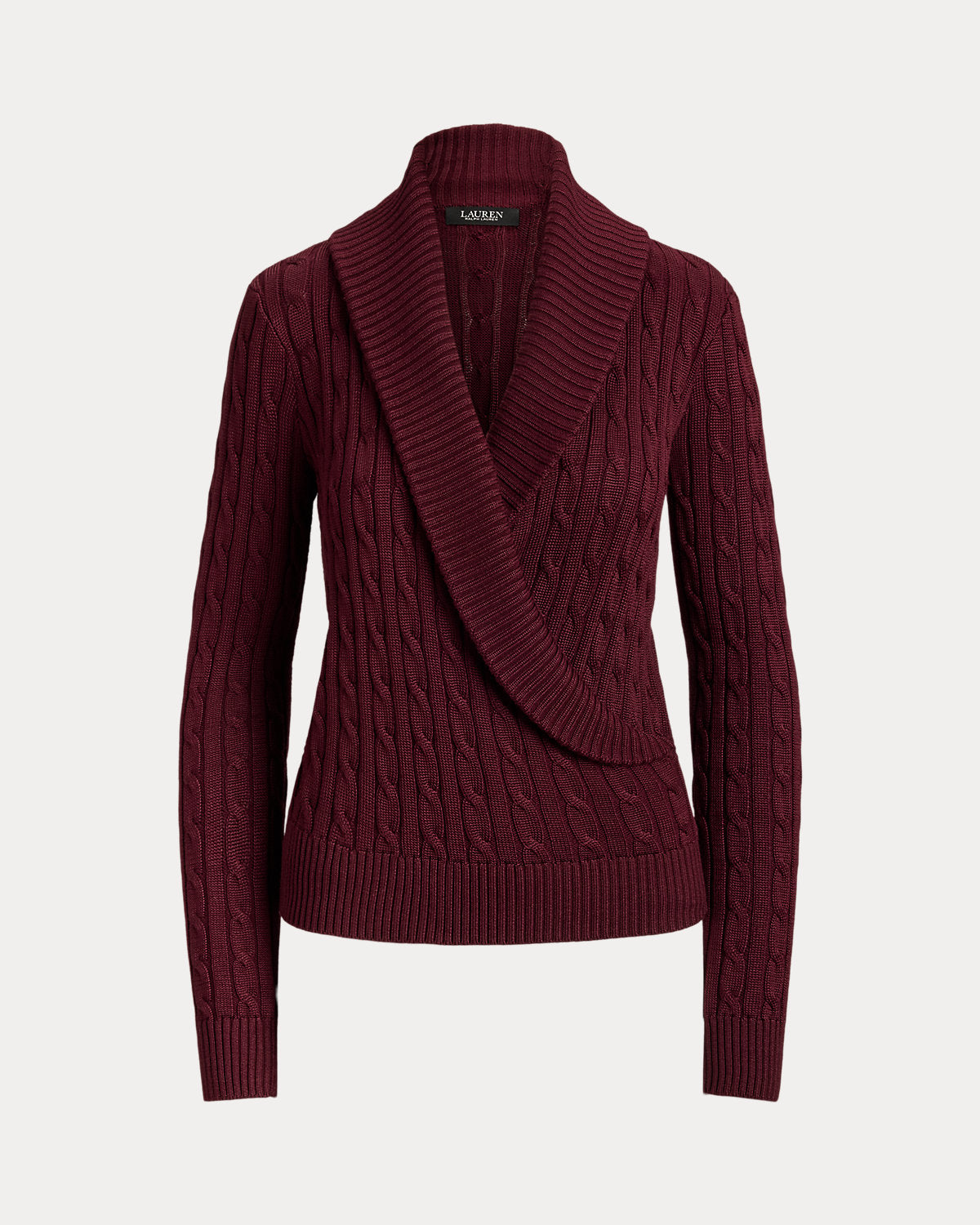 Cable Cotton-Blend Shawl-Collar Sweater