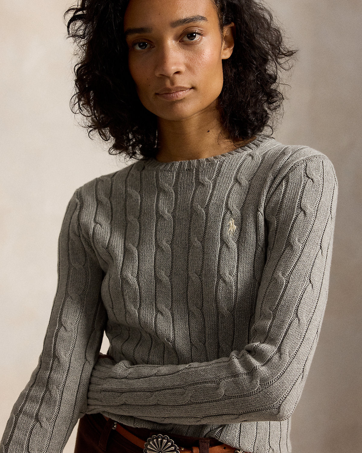 Cable-Knit Cotton Crewneck Sweater