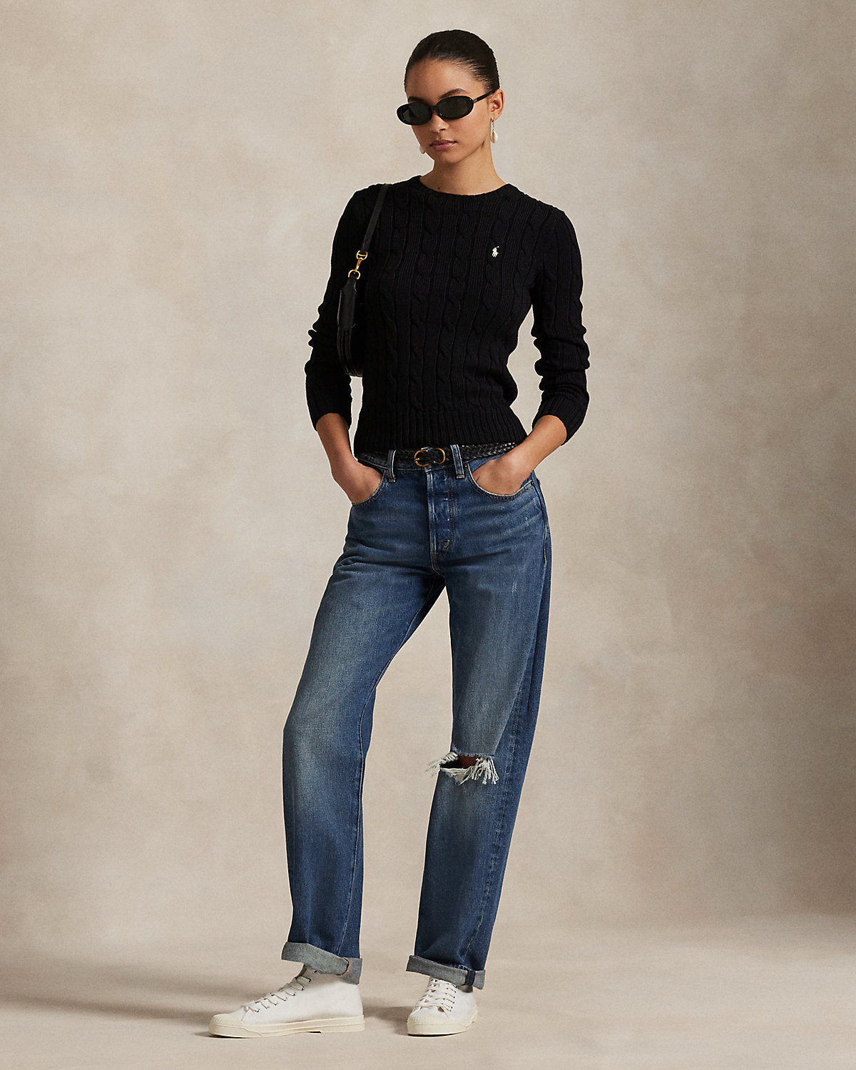 Cable-Knit Cotton Crewneck Sweater