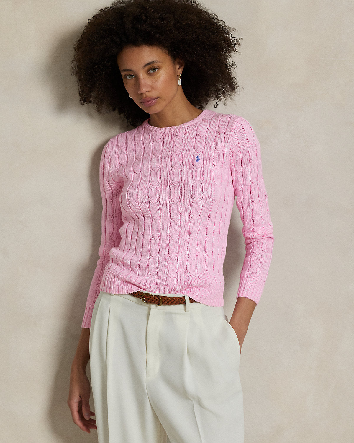 Cable-Knit Cotton Crewneck Sweater