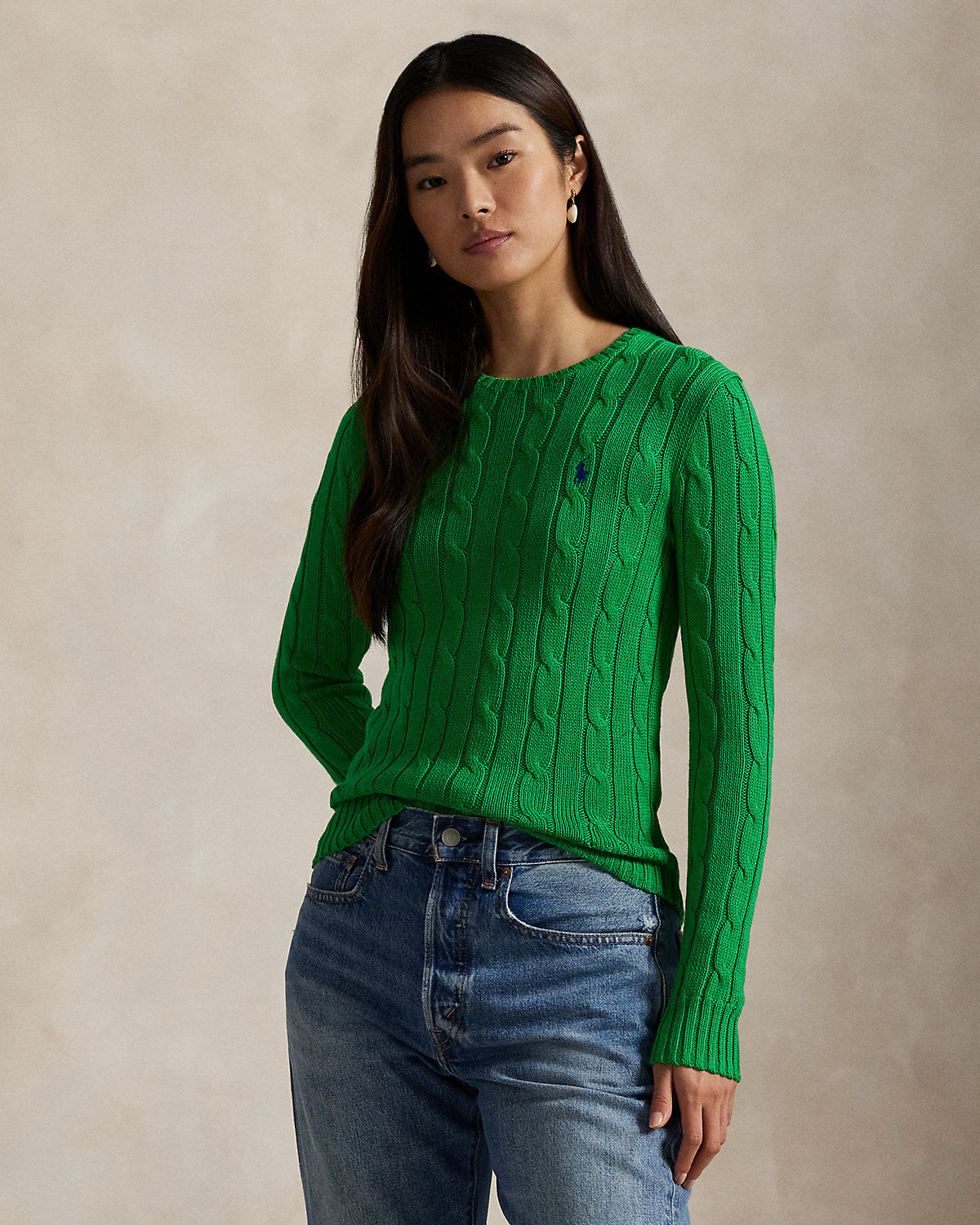 Cable-Knit Cotton Crewneck Sweater