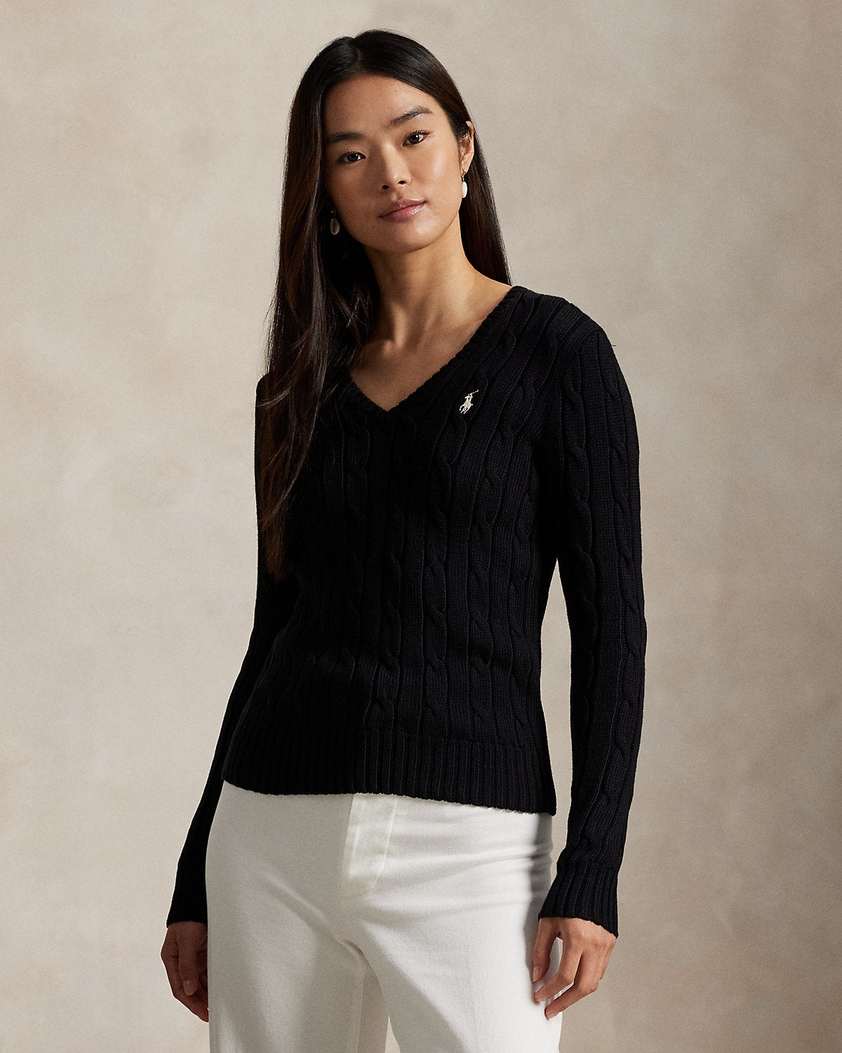 Cable-Knit Cotton V-Neck Sweater