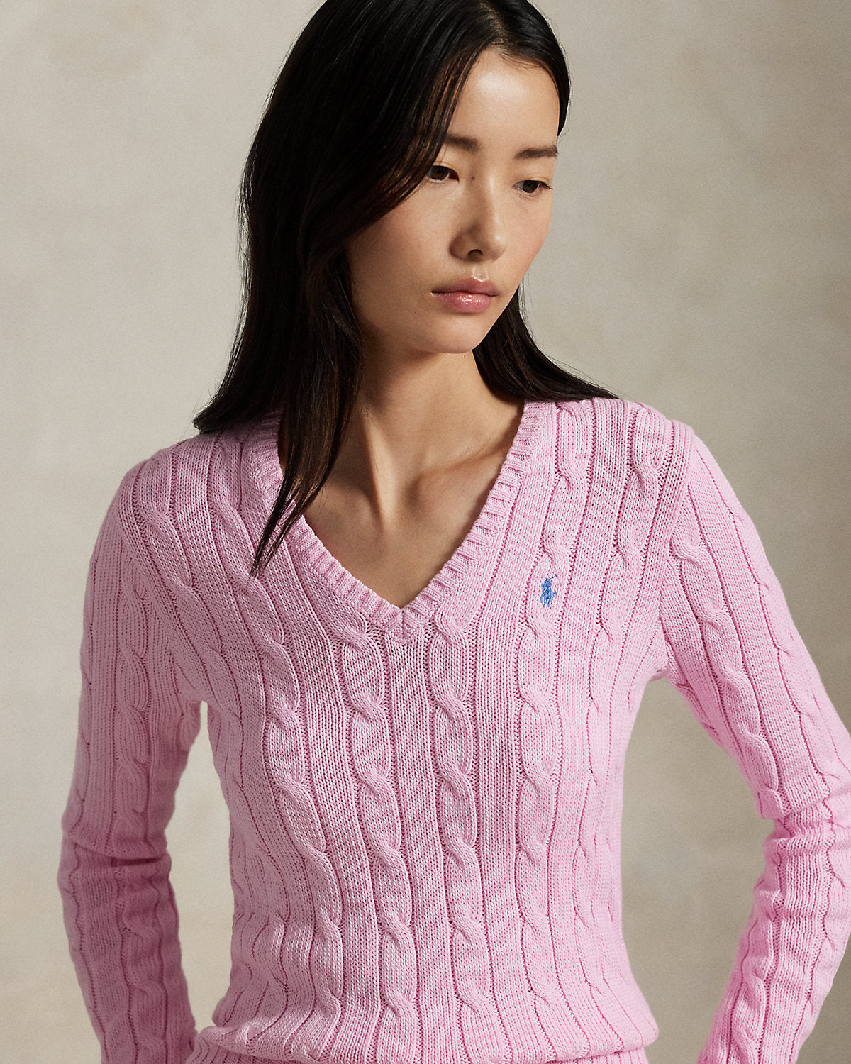 Cable-Knit Cotton V-Neck Sweater