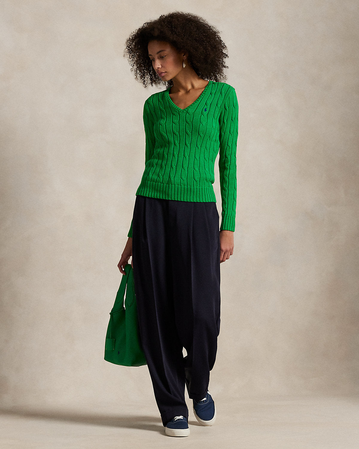 Cable-Knit Cotton V-Neck Sweater