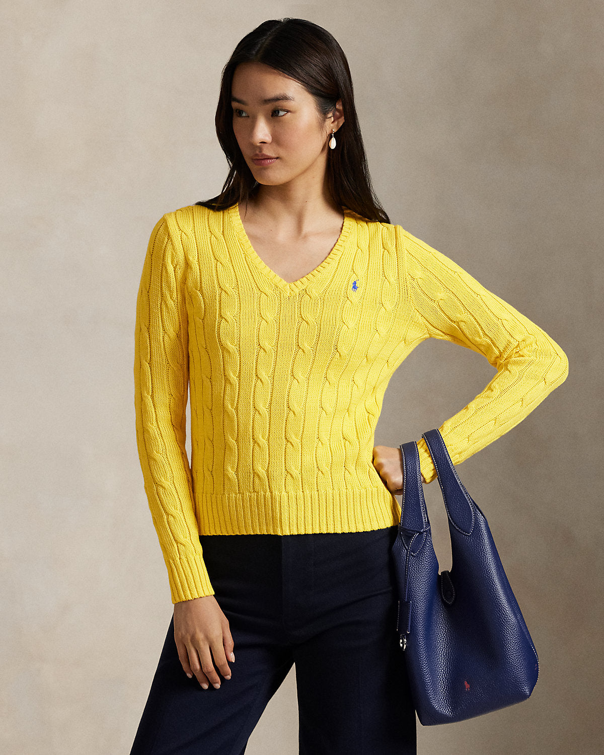 Cable-Knit Cotton V-Neck Sweater