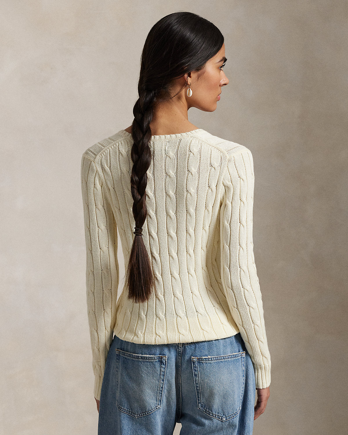 Cable-Knit Cotton V-Neck Sweater