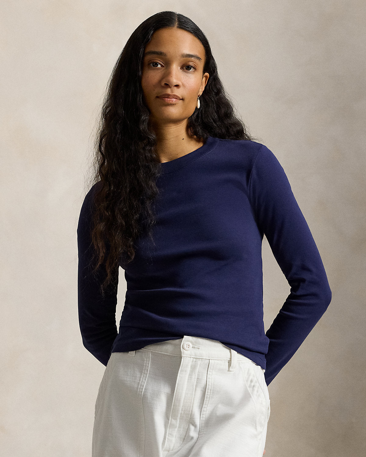 Slim Fit Stretch Cotton Long-Sleeve Tee