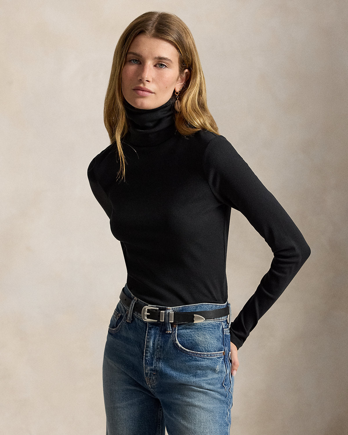 Stretch-Cotton Ribbed Turtleneck