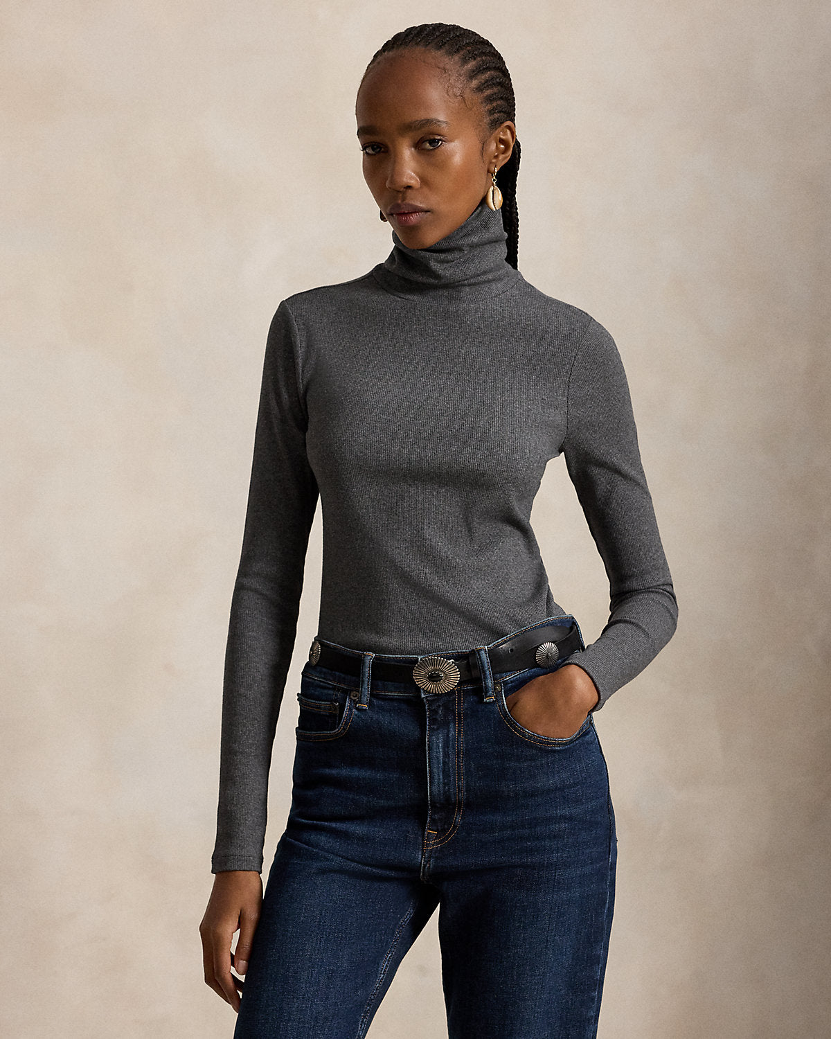 Stretch-Cotton Ribbed Turtleneck
