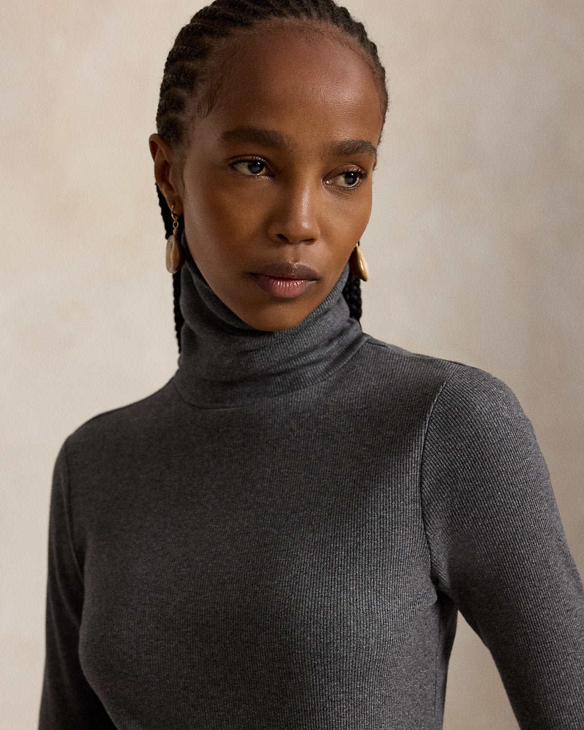 Stretch-Cotton Ribbed Turtleneck