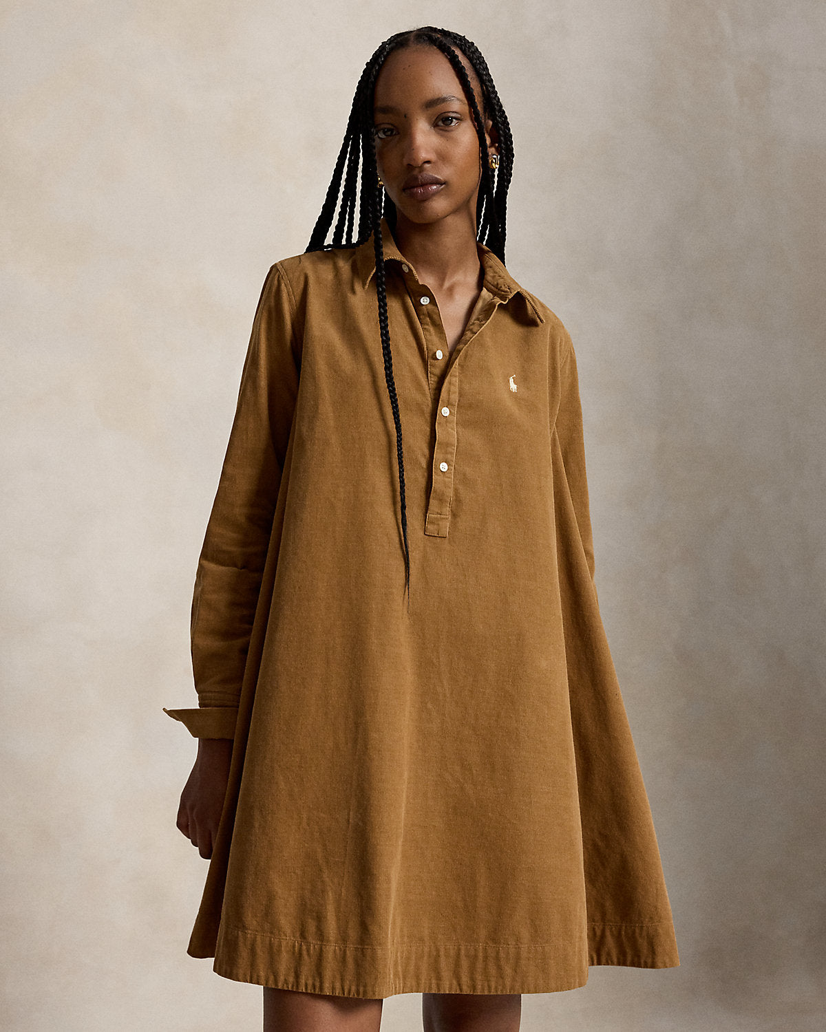 Corduroy Pleated Shirtdress