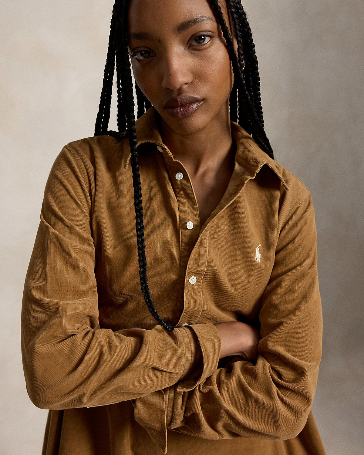Corduroy Pleated Shirtdress