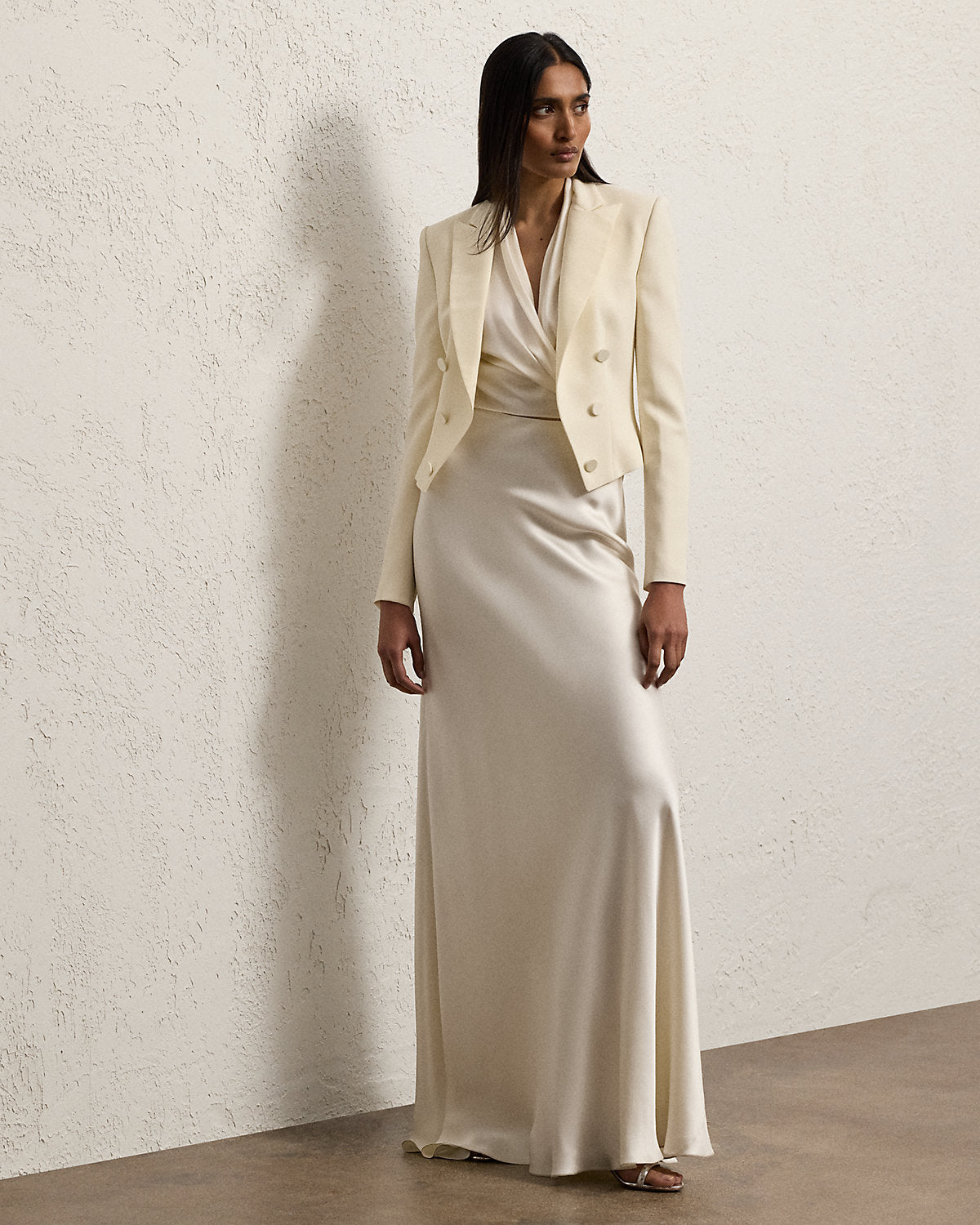 Spencer Wool Crepe Tuxedo Jacket Lux Cream