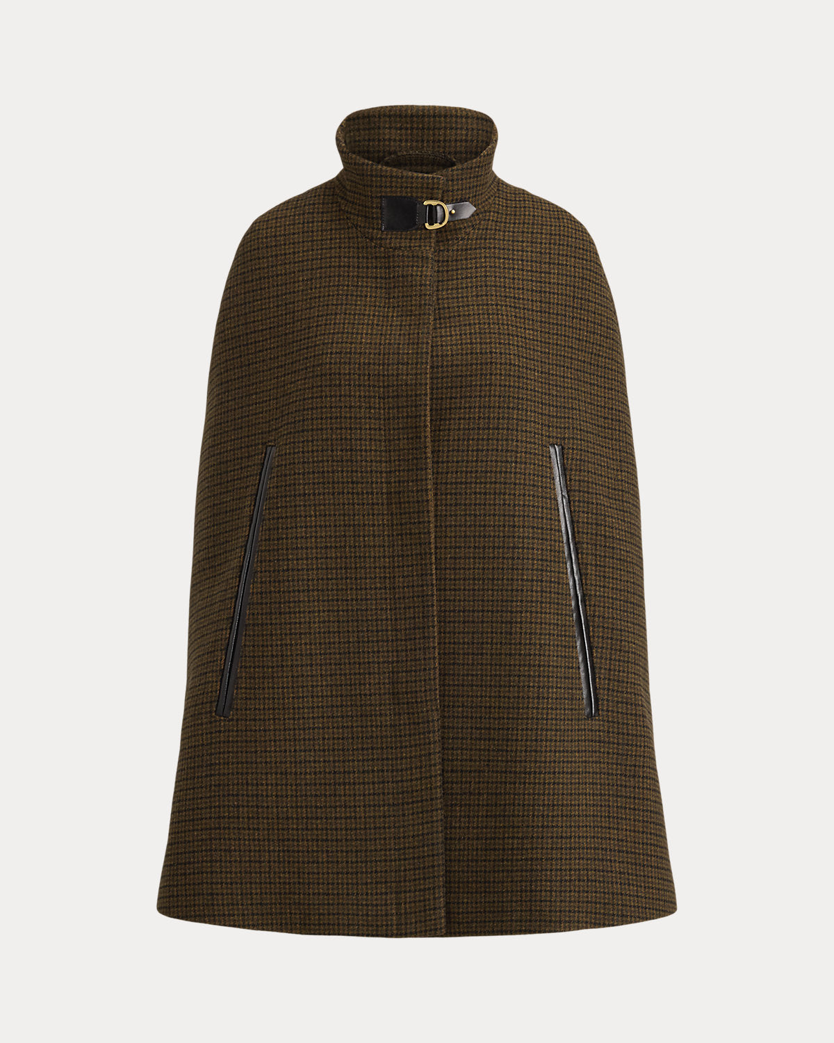 Houndstooth Buckle-Trim Mockneck Cape