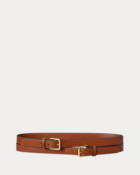 Leather Double-Buckle Stacked Wide Belt